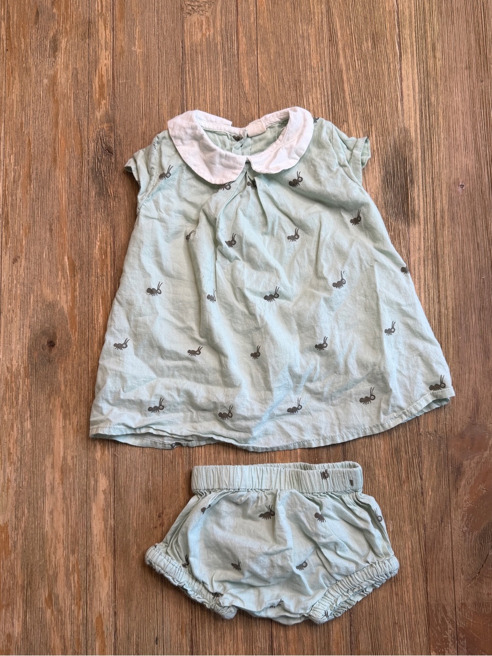 Hallmark Baby Light Green Dress & Bloomers Set with White Peter Pan Collar 0-3